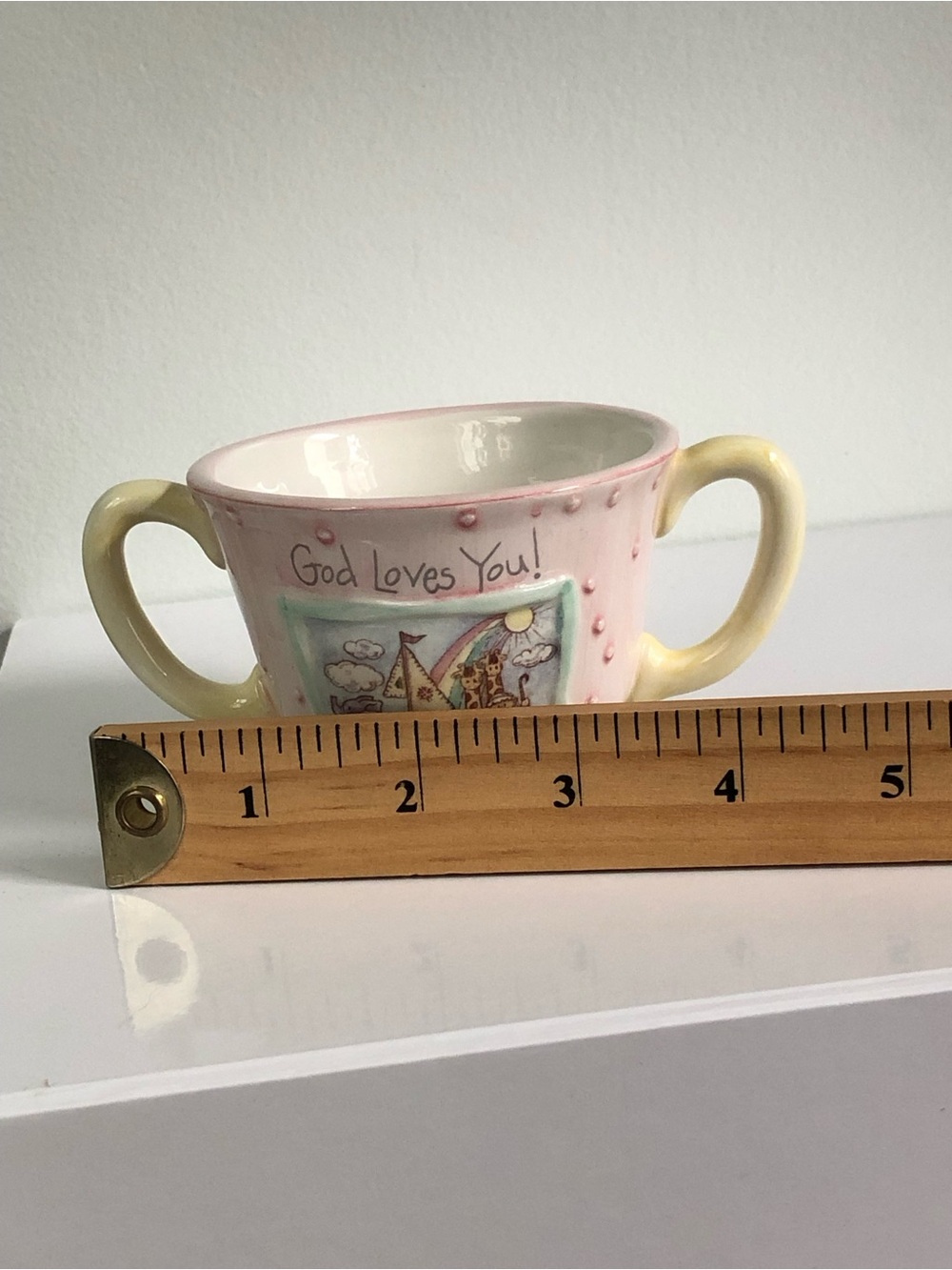 Vintage Y2K God Loves You Noah’s Ark Pastel Two-Handled Decorative Cup - Picture 11 of 12